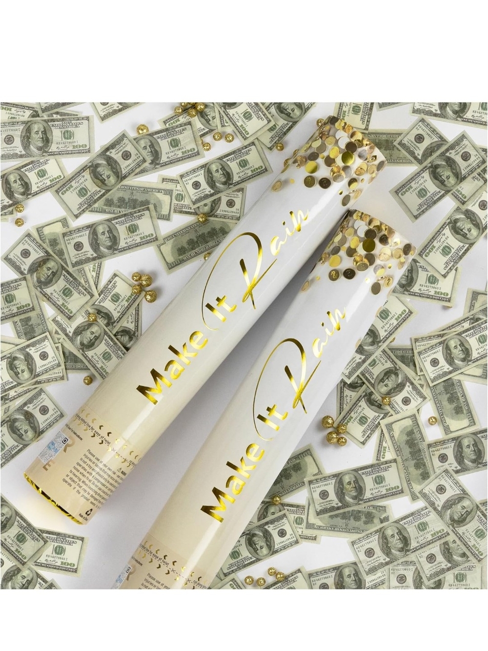 Make It Rain Gold & White Confetti Cannon - Party Popper